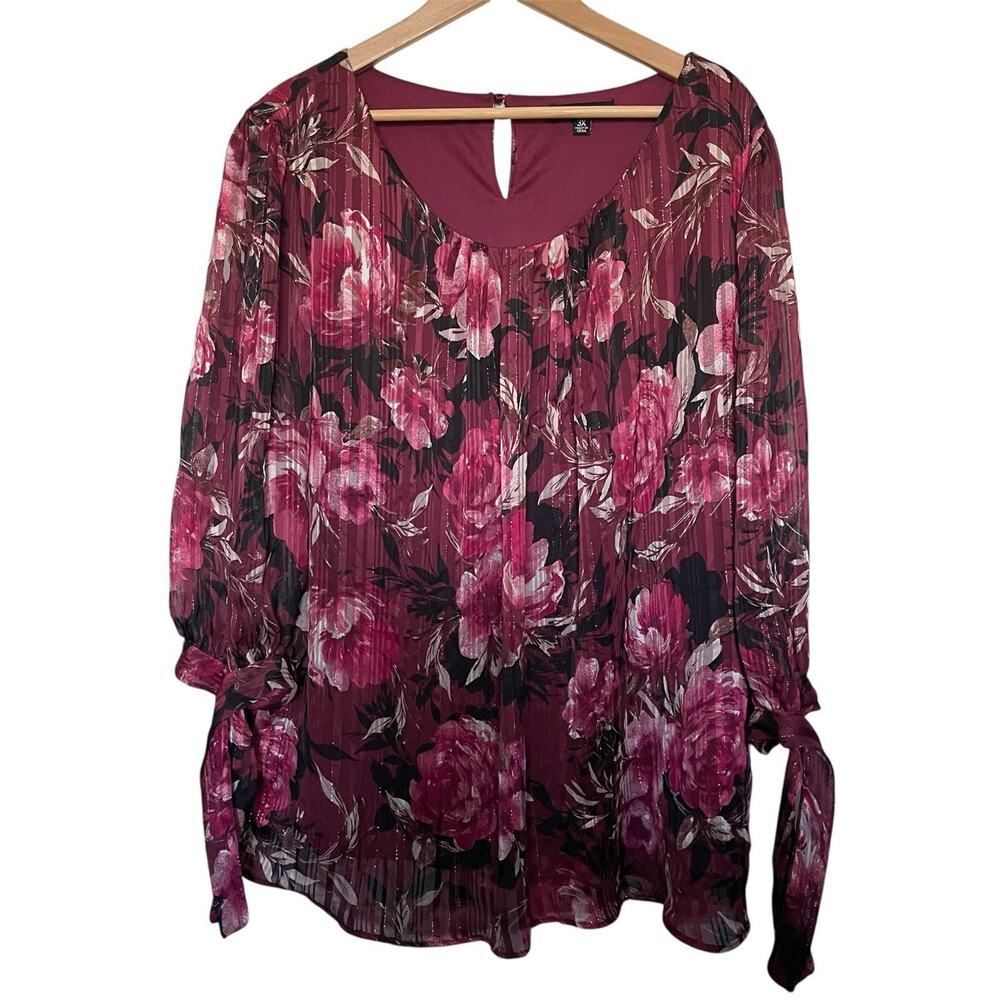 Sara Michelle 3/4‎ Sleeve Floral Top Size 3X Peasant Boho Romantic Lined